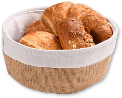 Broodmandje met stof - katoen/peva - beige - rond - D20 x H9 cm