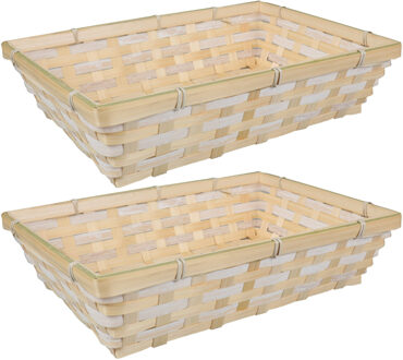 Broodmandje rechthoekig - 2x - gevlochten - bamboe hout - 34 x 24 x 8 cm - naturel / beige