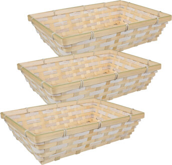 Broodmandje rechthoekig - 3x - gevlochten - bamboe hout - 34 x 24 x 8 cm - naturel / beige