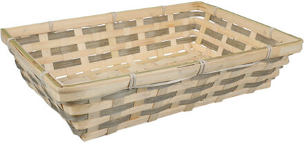Broodmandje rechthoekig - gevlochten - bamboe hout - 34 x 24 x 8 cm - naturel / grijs