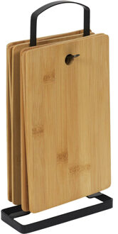 Broodplankjes met houder - 4x - bamboe hout - 30 x 15 cm - lichtbruin - ontbijtplankjes