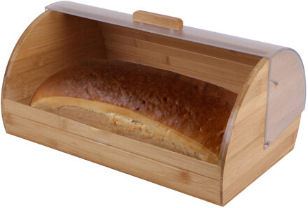 Broodtrommel met klep/deksel - bamboe hout - 38 x 25 x 19 cm - Brooddozen