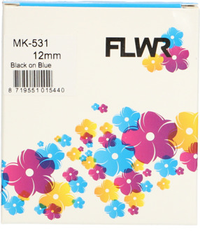 Brother FLWR Brother MK-531 zwart op blauw breedte 12 mm labels