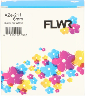 Brother FLWR Brother TZE-211 zwart op wit breedte 6 mm labels
