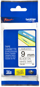 Brother Tape Zwart op Wit TZe-221 9mm