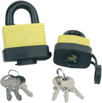 Brüder Mannesmann Bruder Mannesmann Hangslot met 3 sleutels - 30 mm - messing -waterdicht - kofferslot - Hangsloten Geel