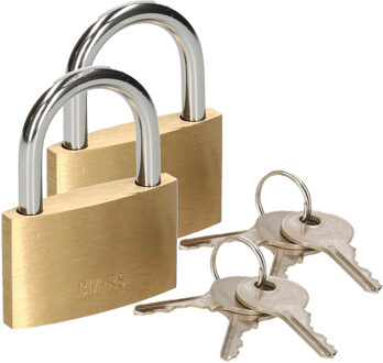 Brüder Mannesmann Hangslot met 3 sleutels - 2x - 60 mm - messing - kofferslot