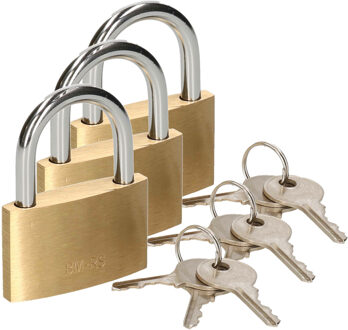 Brüder Mannesmann Hangslot met 3 sleutels - 3x - 60 mm - messing - kofferslot
