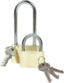 Brüder Mannesmann Hangslot met 3 sleutels - set van 2 - 40/50 mm - messing - kofferslot - Hangsloten Bruin