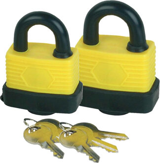 Brüder Mannesmann Hangslot met 3 sleutels - set van 2 - 40/50 mm - messing - waterdicht - kofferslot