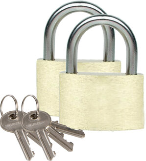 Brüder Mannesmann Hangslot met 3 sleutels - set van 2 - 50/60 mm - messing - kofferslot