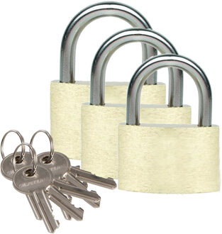 Brüder Mannesmann Hangslot met 3 sleutels - set van 3 - 25/30/35 mm - messing - kofferslot