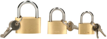 Brüder Mannesmann Hangslot met 3 sleutels - set van 3 - 25 mm - 30 mm - 40 mm - messing