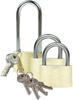 Brüder Mannesmann Hangslot met 3 sleutels - set van 3 - 30/35/40 mm - messing - kofferslot