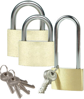 Brüder Mannesmann Hangslot met 3 sleutels - set van 3 - 40/50/60 mm - messing - kofferslot