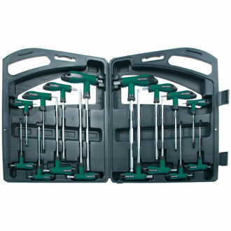 Brüder Mannesmann Inbus en torx sleutelset met T-greep 16-delig - chroom vanadium staal