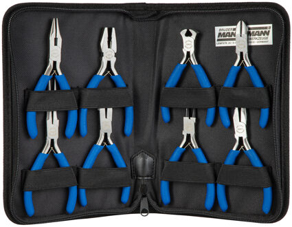 Brüder Mannesmann Tangen set 8-delig in etui - antislip greep - geslepen kop - 10 tot 14,5 cm