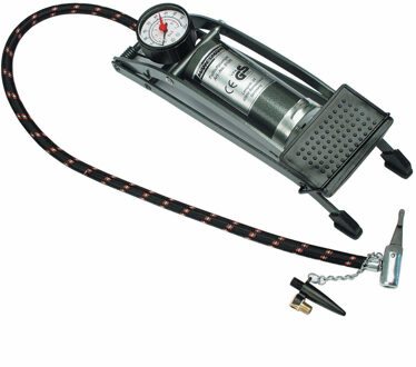 Brüder Mannesmann Voetpomp - grijs - 2 bar - 1 cilinder - manometer - inclusief 3 opzetstukken