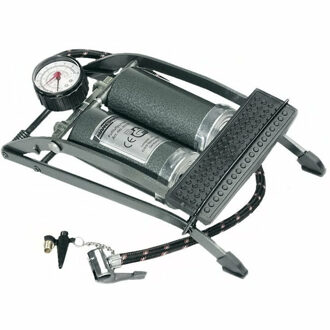 Brüder Mannesmann Voetpomp - grijs - 4 bar - 2 cilinders - manometer - inclusief 3 opzetstukken