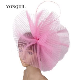 Bruid Bruiloft Mesh Hoed Tovenaar Voor Vrouwen Elegante Party Diner Netto Hoofddeksels Bruids Trouwen Haaraccessoires Hoofdband Roze