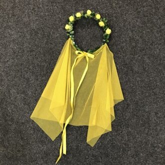 Bruid Haar Bloem Krans Hoofdband Rose Crown Voorhoofd Bloemen Krans Met Sluier voor Party Bruiloft Hoofdband geel