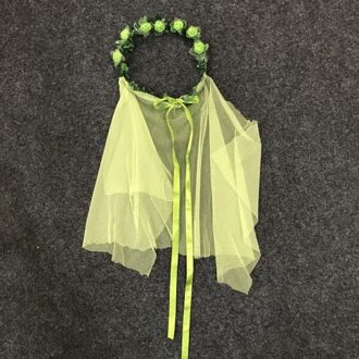 Bruid Haar Bloem Krans Hoofdband Rose Crown Voorhoofd Bloemen Krans Met Sluier voor Party Bruiloft Hoofdband groen
