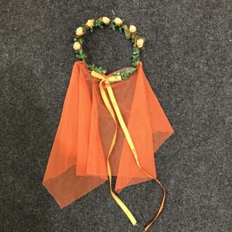 Bruid Haar Bloem Krans Hoofdband Rose Crown Voorhoofd Bloemen Krans Met Sluier voor Party Bruiloft Hoofdband oranje