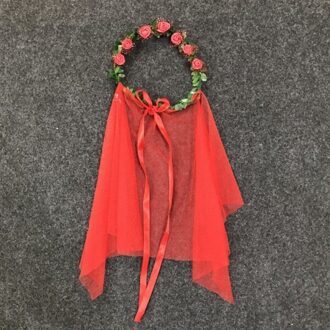 Bruid Haar Bloem Krans Hoofdband Rose Crown Voorhoofd Bloemen Krans Met Sluier voor Party Bruiloft Hoofdband rood
