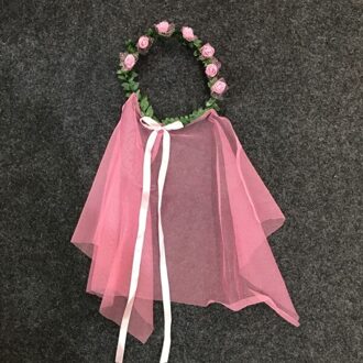 Bruid Haar Bloem Krans Hoofdband Rose Crown Voorhoofd Bloemen Krans Met Sluier voor Party Bruiloft Hoofdband roze