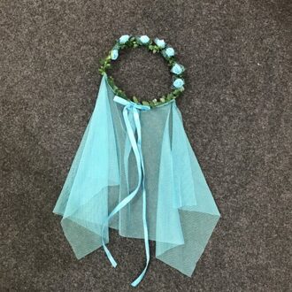 Bruid Haar Bloem Krans Hoofdband Rose Crown Voorhoofd Bloemen Krans Met Sluier voor Party Bruiloft Hoofdband turkoois