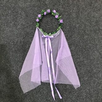 Bruid Haar Bloem Krans Hoofdband Rose Crown Voorhoofd Bloemen Krans Met Sluier voor Party Bruiloft Hoofdband Voilet