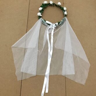 Bruid Haar Bloem Krans Hoofdband Rose Crown Voorhoofd Bloemen Krans Met Sluier voor Party Bruiloft Hoofdband wit