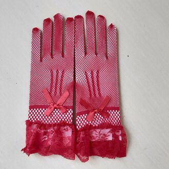 Bruid Trouwjurk Handschoenen Hoge Elastische Gebreide Mesh Zwart En Wit Kant Handschoenen rood