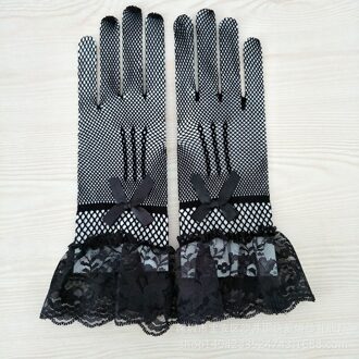 Bruid Trouwjurk Handschoenen Hoge Elastische Gebreide Mesh Zwart En Wit Kant Handschoenen