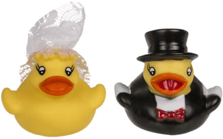 Bruidegom en Bruid badeendjes - rubber - 5 cm - Huwelijk/bruiloft cadeau - Trouwen - Badeendjes Geel