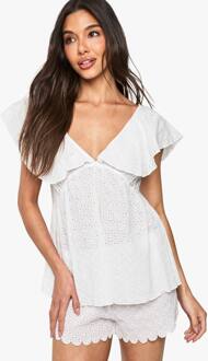 Bruids Broderie Anglaise Frill Cami Top & Shorts Pyjama Set, White - 40