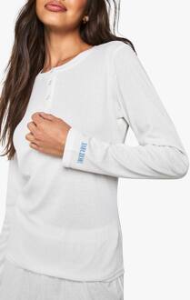 Bruids 'Bruid' Geborduurde Pointelle Lange Mouw Top & Shorts Pajamaset, White - 34