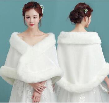 Bruids Bruidsmeisje Wit Bont Sjaal Trouwjurk Jas Getrouwd Herfst En Winter 3