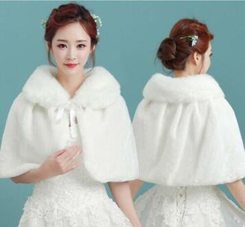 Bruids Bruidsmeisje Wit Bont Sjaal Trouwjurk Jas Getrouwd Herfst En Winter 6