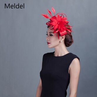 Bruids Hoofdtooi Party Verjaardagsfeestje Veer Veer Bloem Rood