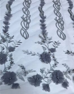 Bruids kant stof wit nigeriaanse kant stoffen 3d bloem stof luxe franse kant met kralen tissu dentelle 5 yard/ lot5800 grijs