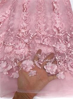 Bruids kant stof wit nigeriaanse kant stoffen 3d bloem stof luxe franse kant met kralen tissu dentelle 5 yard/ lot5800 roze