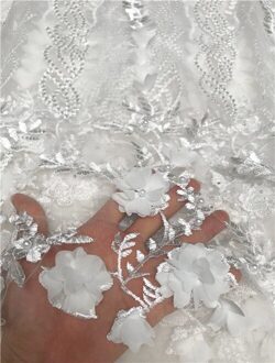 Bruids kant stof wit nigeriaanse kant stoffen 3d bloem stof luxe franse kant met kralen tissu dentelle 5 yard/ lot5800