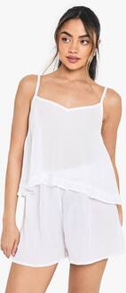 Bruids Set Met Getextureerd Kaasdoek, Ruffle Zoom, Cami En Shorts, White - 38