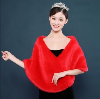 Bruids Zwart Rood Formele Feestavond Prom Party Jassen Wraps Faux Fur Mantels Bruiloft Capes Winter Vrouwen Bolero Wrap Sjaals rood zonder brooch