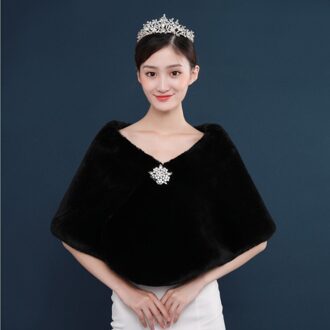 Bruids Zwart Rood Formele Feestavond Prom Party Jassen Wraps Faux Fur Mantels Bruiloft Capes Winter Vrouwen Bolero Wrap Sjaals zwart met brooch