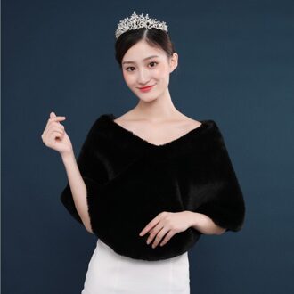 Bruids Zwart Rood Formele Feestavond Prom Party Jassen Wraps Faux Fur Mantels Bruiloft Capes Winter Vrouwen Bolero Wrap Sjaals zwart zonder brooch