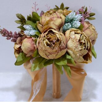 Bruidsboeket Bruidsboeket Bruiden Bloemen Satijn Pioen Bloem Bruiloft Bloemen Bruiloft Decoratie De Mariagel Bruin