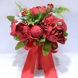 Bruidsboeket Bruidsboeket Bruiden Bloemen Satijn Pioen Bloem Bruiloft Bloemen Bruiloft Decoratie De Mariagel Rood
