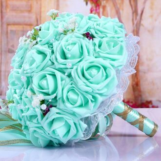 Bruidsboeket Kunstmatige met Lint Bruiloft Bloem Boeket 20*20 Cm Handgemaakte Bloemen voor Wedding Party groen